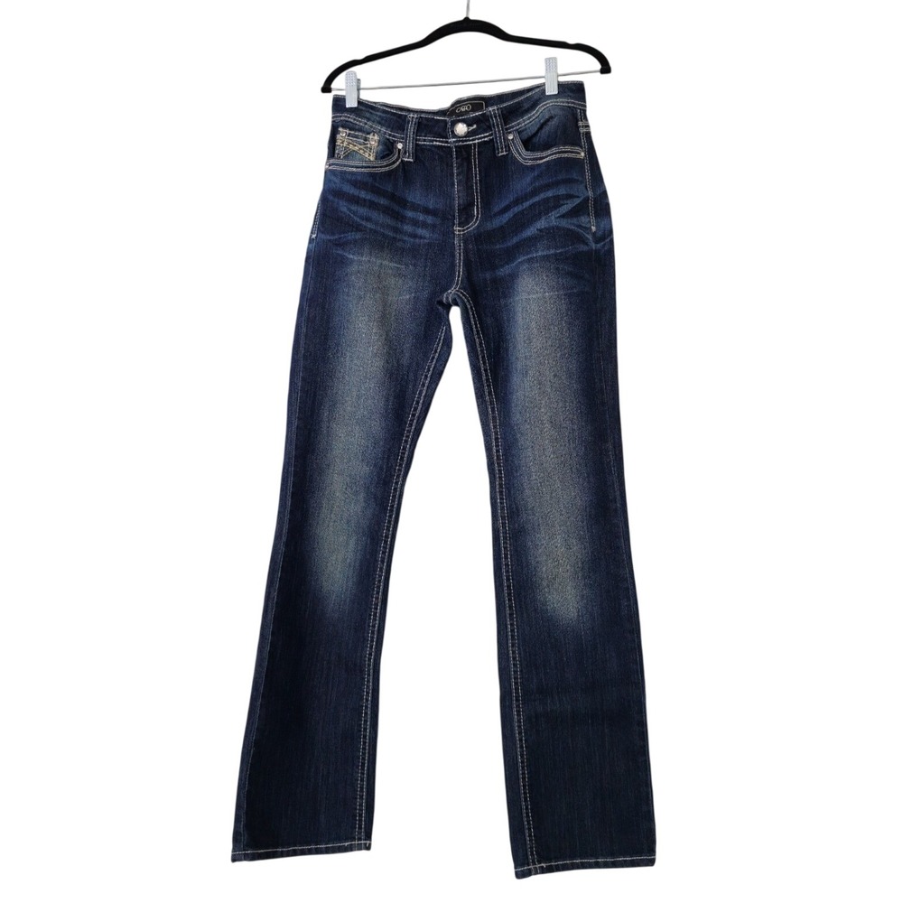 CATO Classic Dark Wash Straight Leg Jeans Embellished Pockets White Stitching  8